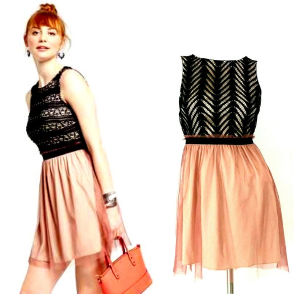 Ballet-Inspired Lace Overlay Contrast Tulle Dress